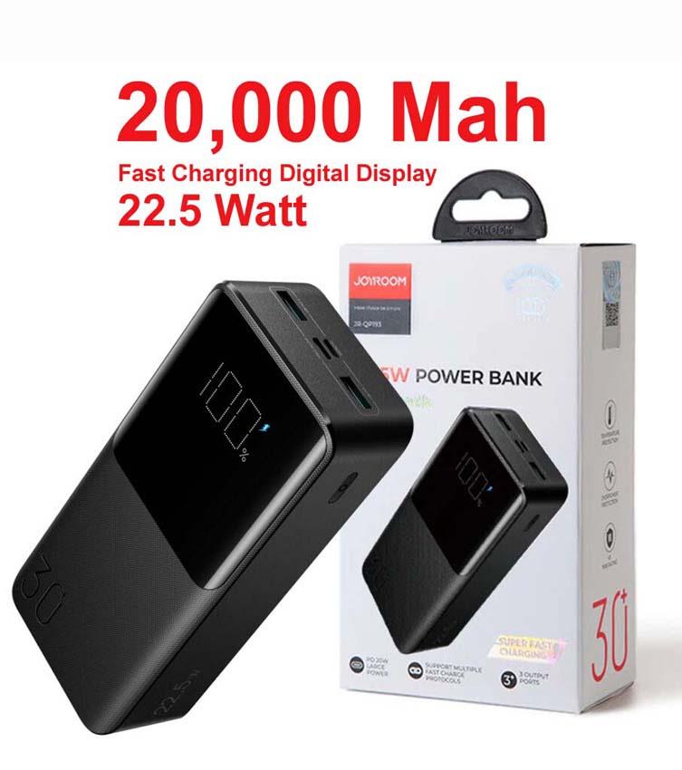 Basics 20000mAh 22.5W Lithium-Polymer Power Bank | Dual Input,  Triple Output | Fast Charging, Black, Type-C Cable Included